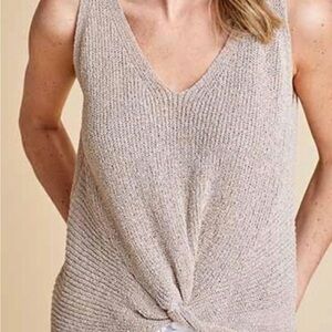 Marled Twist-Front V‑Neck Knit Tank Top - Beige